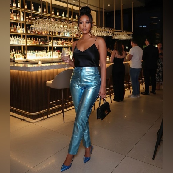 Galactic Glow Pant Womenswear Underwear Lady Metallic Shimmer High Waist - Picture 11 of 16